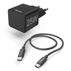 Schnellladegerät mit Ladekabel USB-C, Mini-Ladegerät, PD, 25W, 1 m, Schwarz