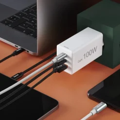 Schnellladegerät mit Ladekabel USB-C, für Laptop, PD, 100 W, 1,5 m, Weiß