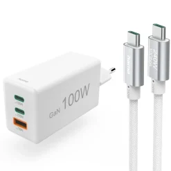 Schnellladegerät mit Ladekabel USB-C, für Laptop, PD, 100 W, 1,5 m, Weiß