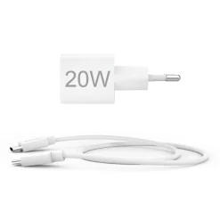 Schnellladegerät mit Ladekabel USB-C, Mini-Ladegerät, PD, 20 W, 1 m, Weiß