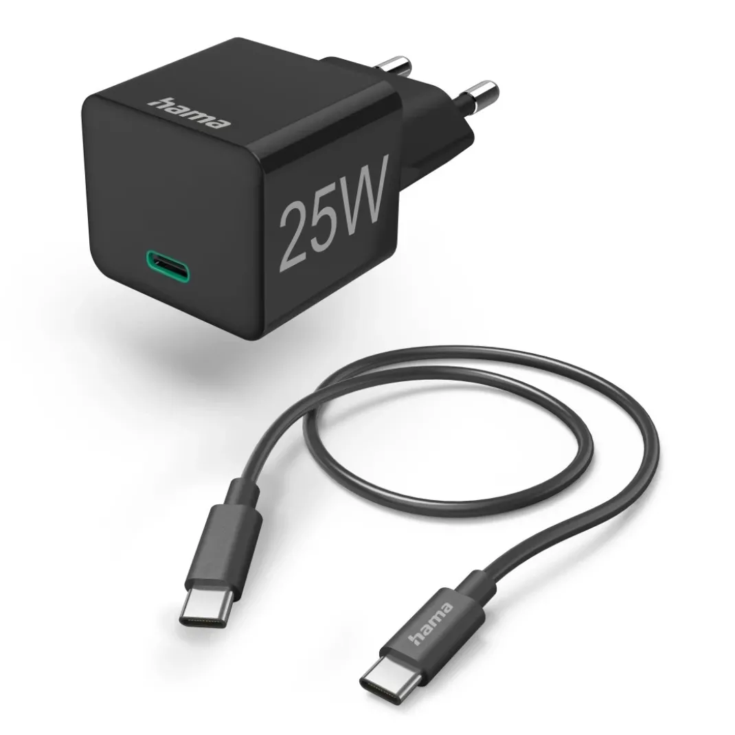 Schnellladegerät mit Ladekabel USB-C, Mini-Ladegerät, PD, 25 W, 1,5 m, SW
