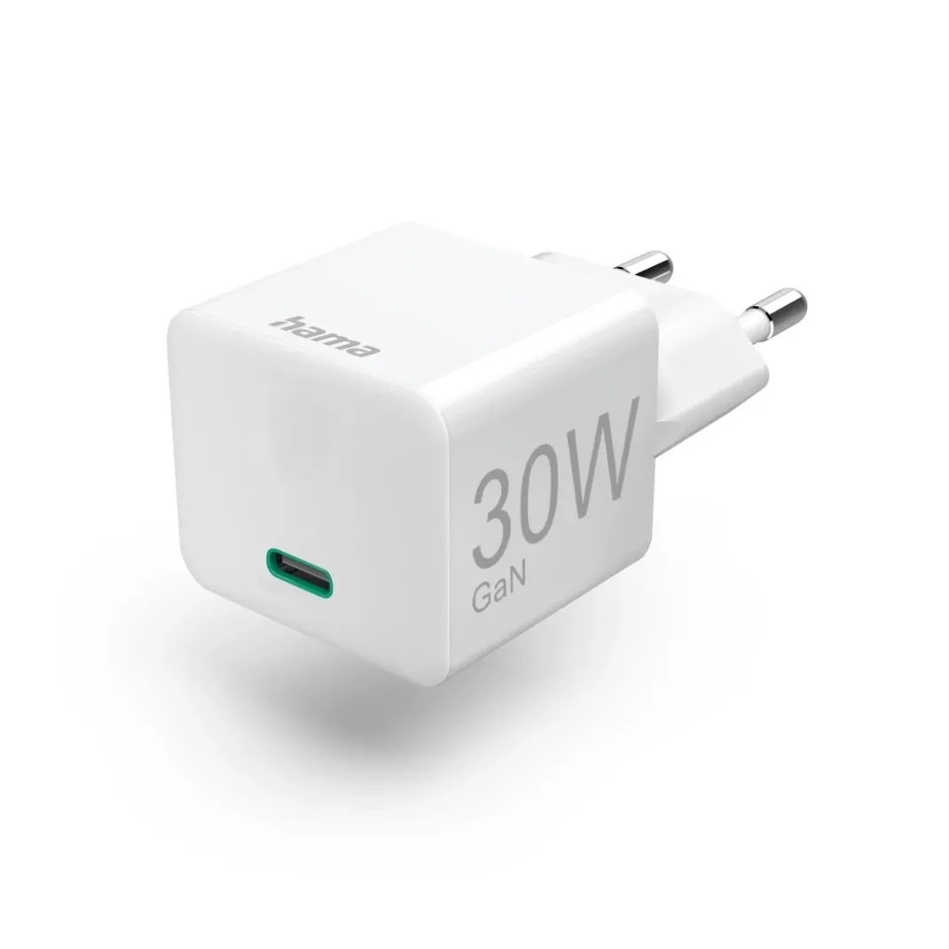 Schnellladegerät, USB-C, PD/Qualcomm®/GaN, Mini-Ladegerät, 30 W, Weiß