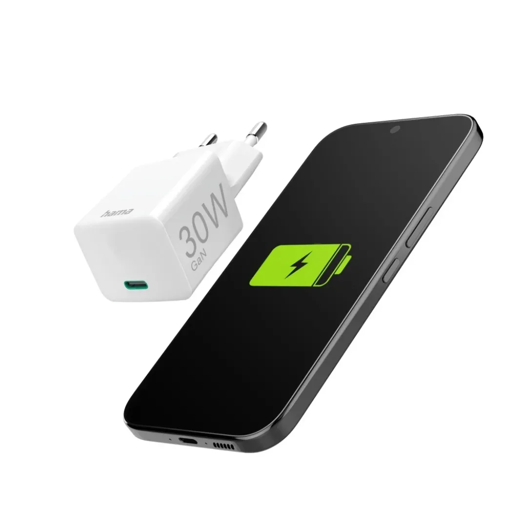 Schnellladegerät, USB-C, PD/Qualcomm®/GaN, Mini-Ladegerät, 30 W, Weiß