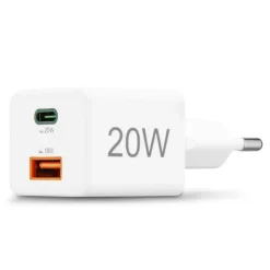 Schnellladegerät, 1x USB-C, 1x USB-A, Mini-Ladegerät, PD, 20 W, Weiß