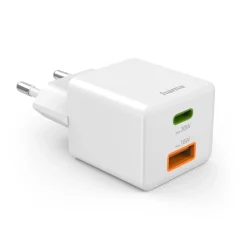 Schnellladegerät, 1x USB-C, 1x USB-A, Mini-Ladegerät, PD, 30 W, Weiß