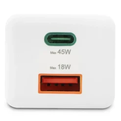 Schnellladegerät, 1x USB-C, 1x USB-A, Mini-Ladegerät, PD, 45 W, Weiß