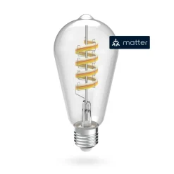 Smarte LED-Lampe, Matter, E27, Retro, Filament ST64, RGBW, dimmbar, mit App