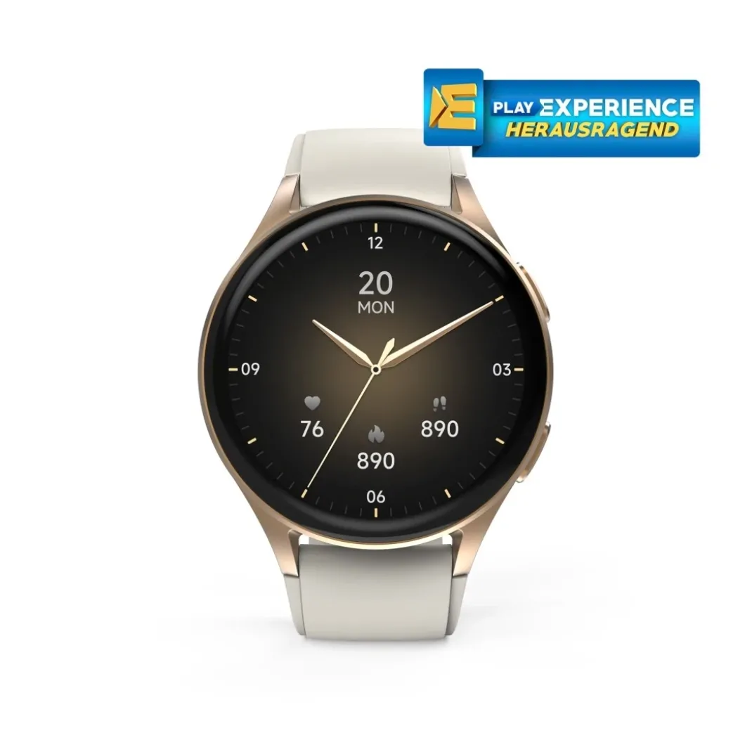 Smartwatch "8900", GPS, AMOLED 43 mm, Telefonfunktion, Alexa, rund, Gold