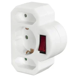 Steckdosenadapter 3-fach, 1x Schutzkontakt, 2x Euro, Schalter, Weiß