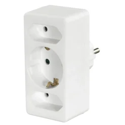 Steckdosenadapter 3-fach, 1x Schutzkontakt, 2x Euro, Weiß