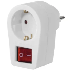 Steckdosenadapter, Schutzkontakt-Steckdose, 2-poliger Schalter, Weiß