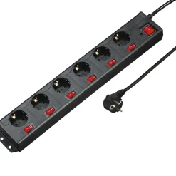 Steckdosenleiste "6+1", XL, 6-fach, einzeln schaltbar, Schwarz