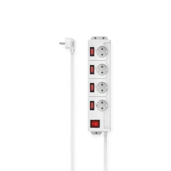 Steckdosenleiste, 4-fach, 90°, einzeln schaltbar, Wandmontage, 1,4 m, Weiß