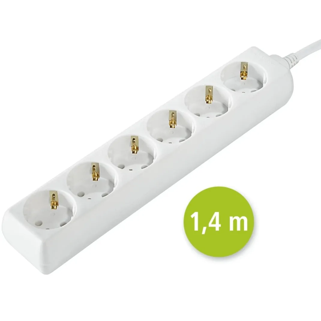 Steckdosenleiste 6-fach, 1,4 m, Weiß