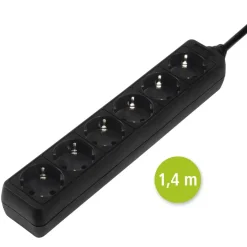 Steckdosenleiste 6-fach, 1,4 m, Schwarz