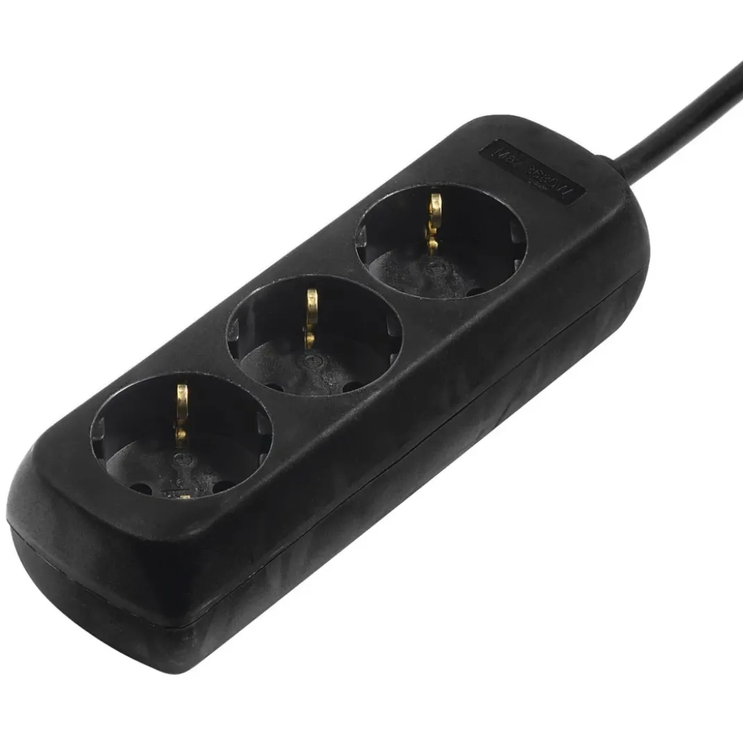 Steckdosenleiste 3-fach, 3 m, Schwarz