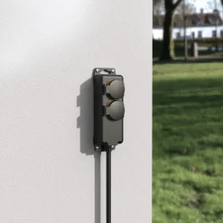 Steckdosenleiste, 2-fach, für außen IP44, Wandmontage, 2 m, Schwarz