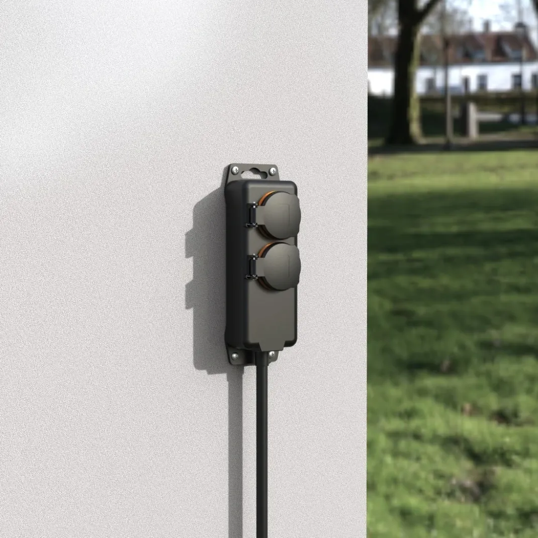 Steckdosenleiste, 2-fach, für außen IP44, Wandmontage, 2 m, Schwarz