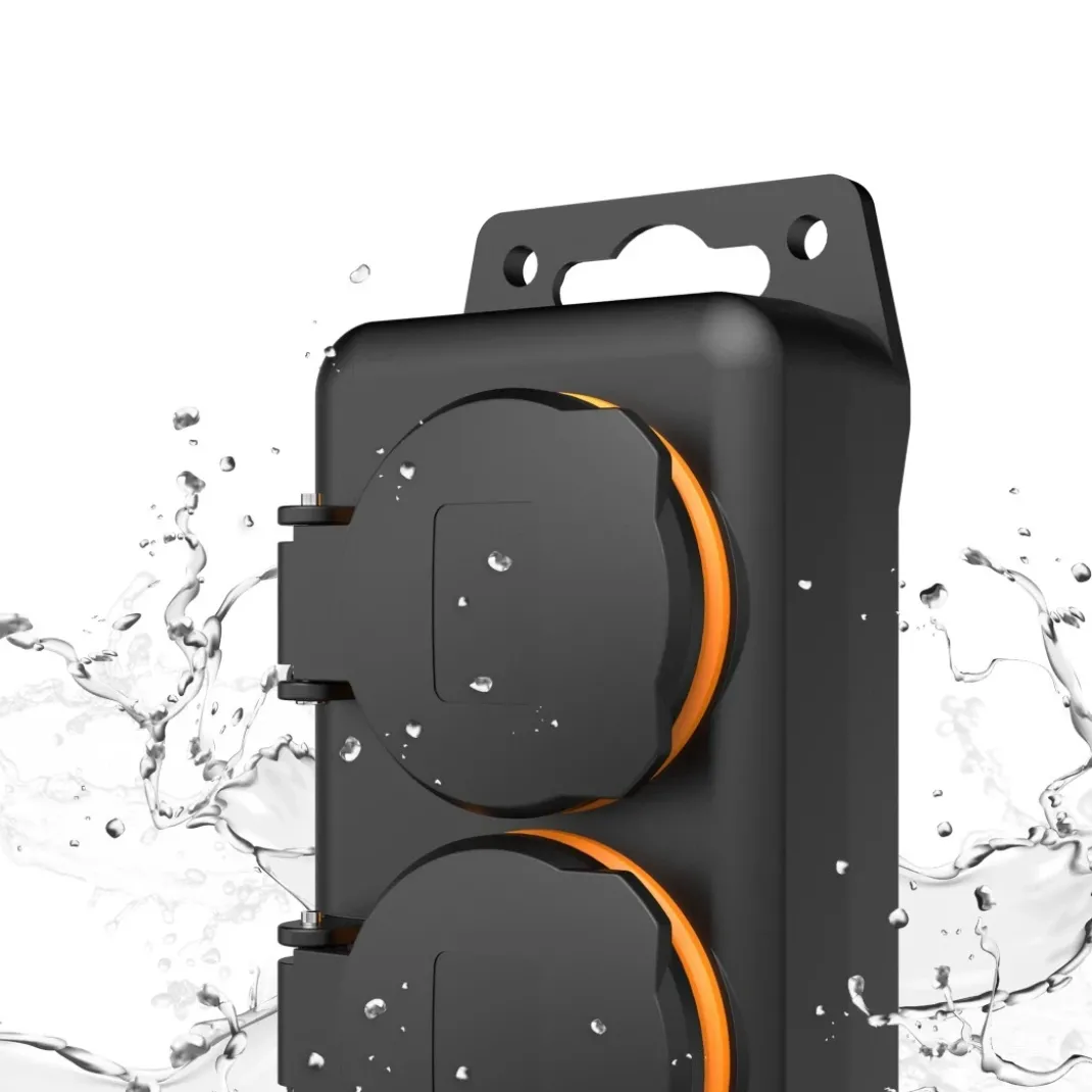 Steckdosenleiste, 2-fach, für außen IP44, Wandmontage, 2 m, Schwarz
