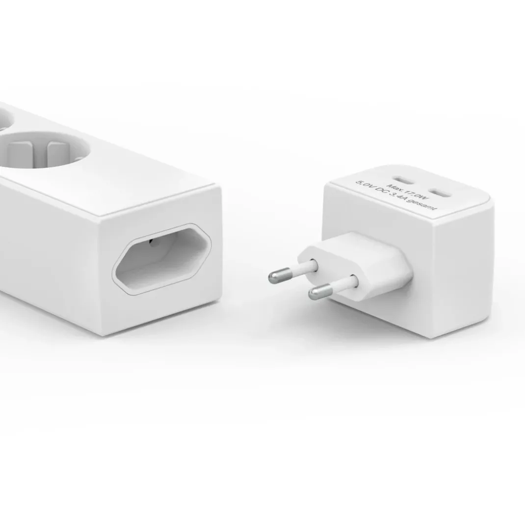 Steckdosenleiste, 5-fach, m. USB-C-Adapter 2-fach 17W, Schalter, 1,4m, Weiß
