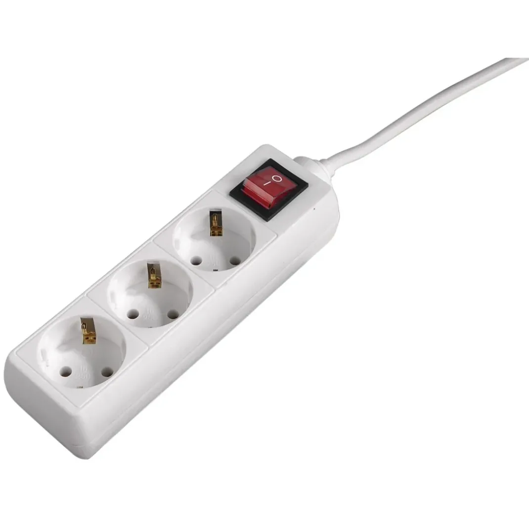 Steckdosenleiste 3-fach, mit Schalter, 3 m, Weiß