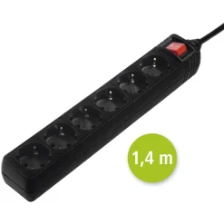 Steckdosenleiste 6-fach, mit Schalter, 1.4m, Schwarz