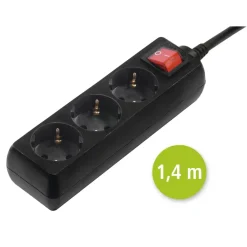 Steckdosenleiste 3-fach mit Schalter, 1,4 m, Schwarz