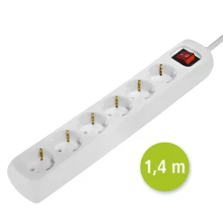 Steckdosenleiste 6-fach, mit Schalter, 1,4 m, Weiß