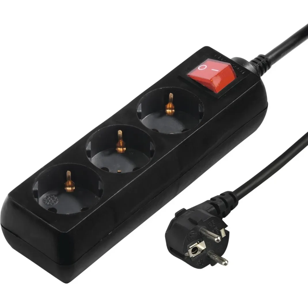 Steckdosenleiste, 3-fach, mit Schalter, 5 m, Schwarz