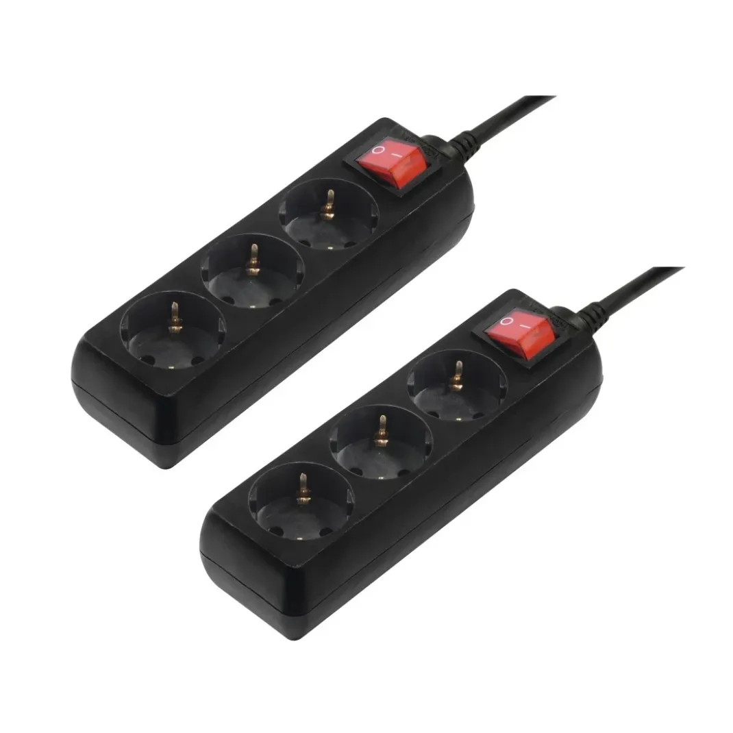 Steckdosenleiste 3-fach mit Schalter, 1,4 m, Schwarz, 2er-Set