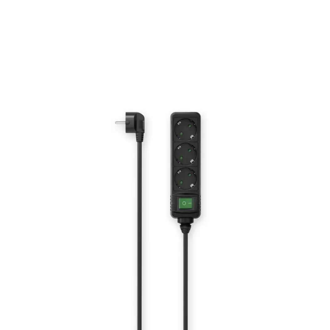 Steckdosenleiste, 3-fach, Schalter, 1,4 m, Schwarz