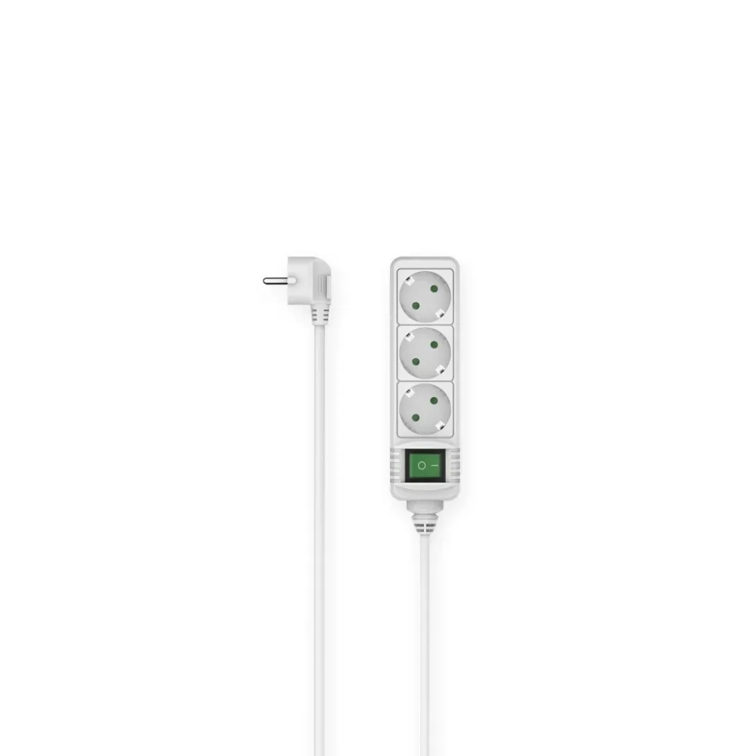 Steckdosenleiste, 3-fach, Schalter, 3 m, Weiß