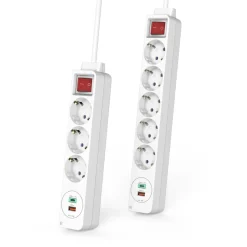 Steckdosenleiste, 3-fach, USB-C/A 18W, PD/FC, Schalter, Flachst., 1,4 m, W
