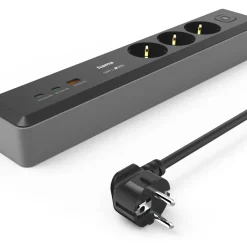 Steckdosenleiste, 3-fach, USB-C/A 100W, PD, Schalter, 1,4 m, Schwarz/Grau