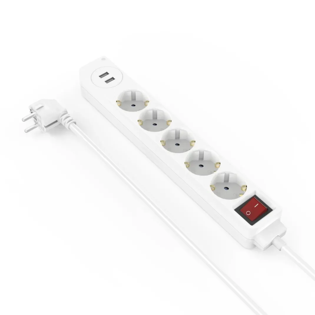 Steckdosenleiste, 5-fach, USB-A 17W, Schalter, 1,4 m, Weiß