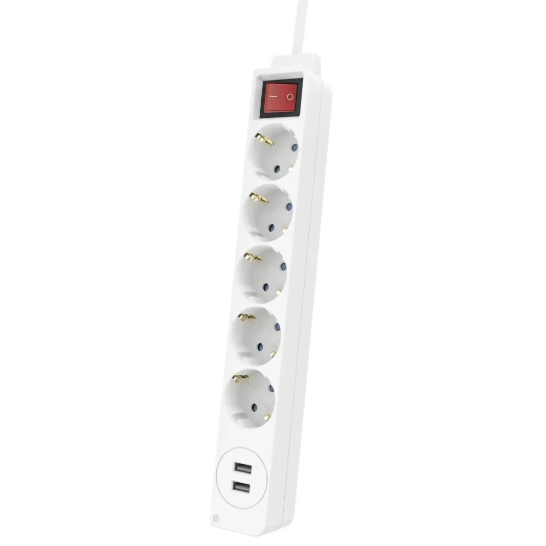 Steckdosenleiste, 5-fach, USB-A 17W, Schalter, 1,4 m, Weiß