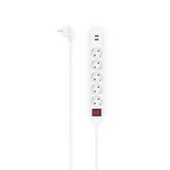 Steckdosenleiste, 5-fach, USB-A 17W, Schalter, 1,4 m, Weiß