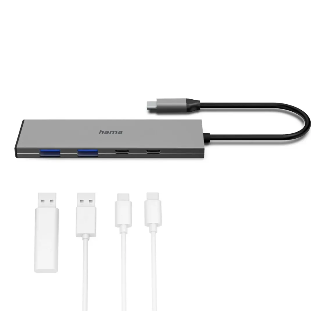 USB-C-Hub, 4 Ports, 2x USB-A, 2x USB-C, USB 3.2 Gen2, 10 Gbit/s, PD, Alu