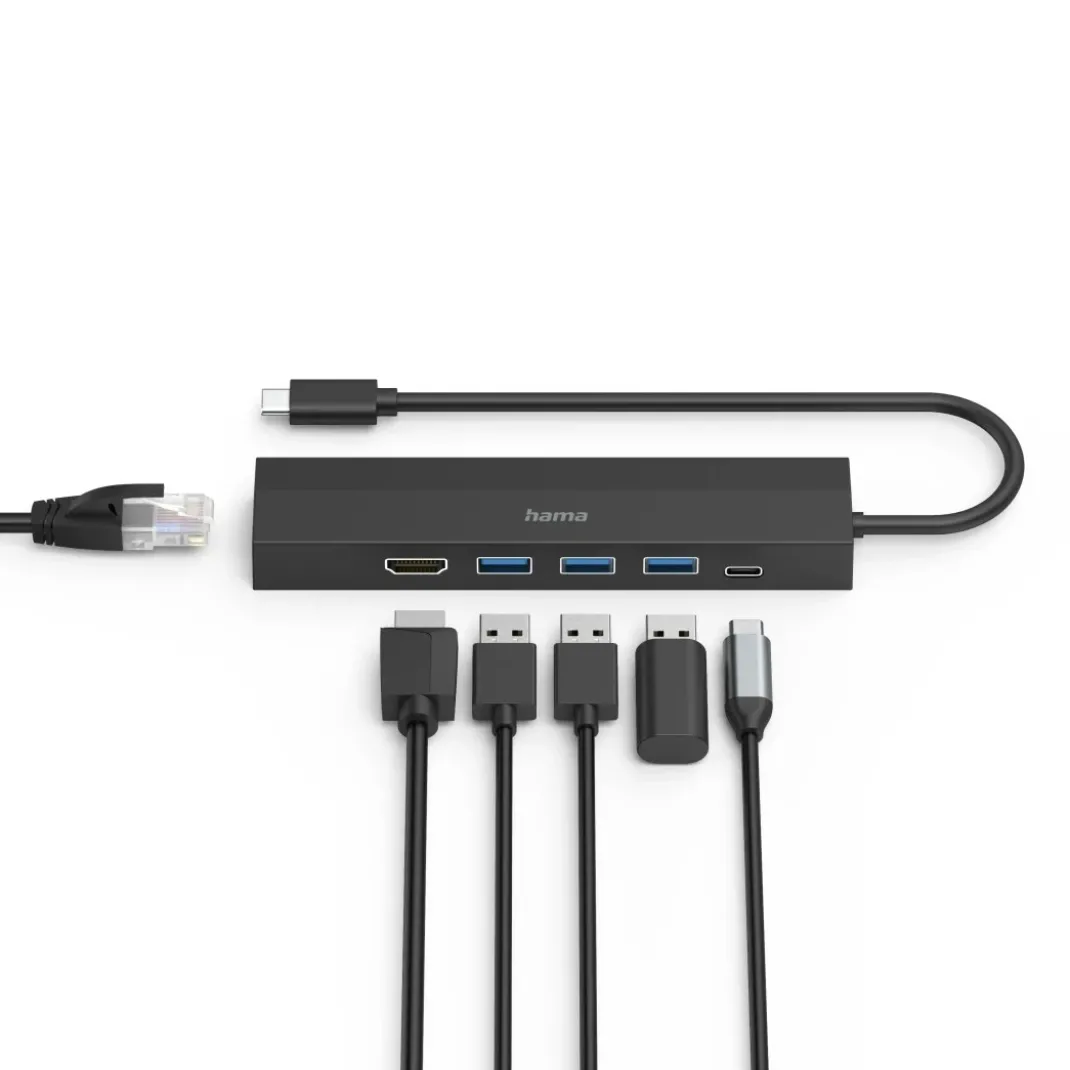 USB-C-Hub, Multiport, 6 Ports, 3x USB-A, USB-C, HDMI™, LAN/Ethernet