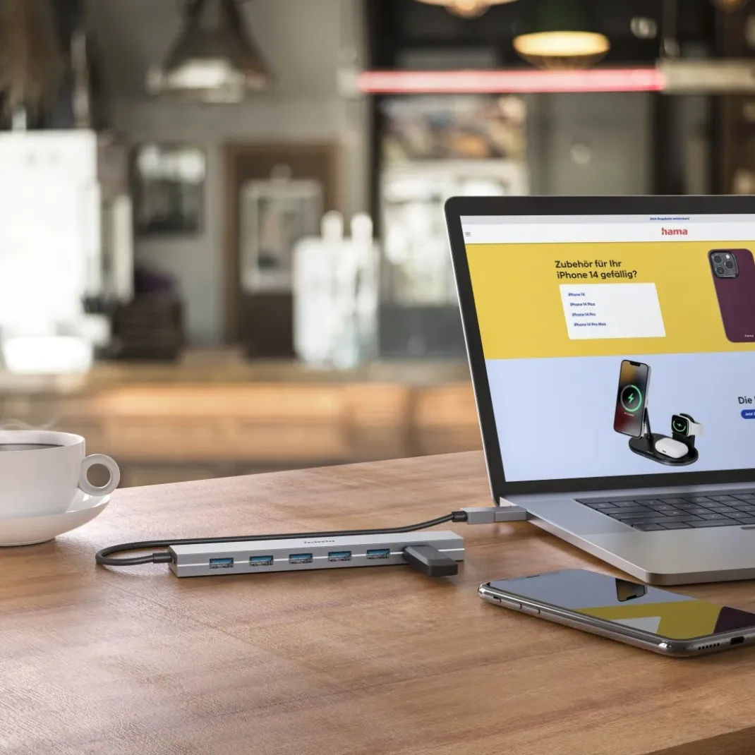 USB-Hub, 7 Ports, USB 3.2 Gen1, 5 Gbit/s, inkl. USB-C-Adapter und Netzteil