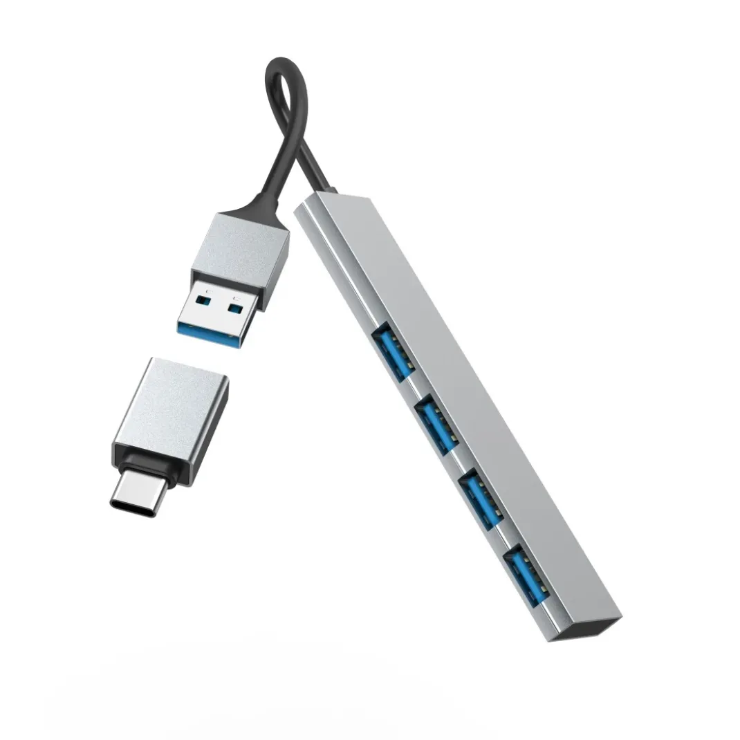 USB-Hub, 4 Ports, USB 3.2 Gen1, 5 Gbit/s, Ultra Slim, inkl. USB-C-Adapter