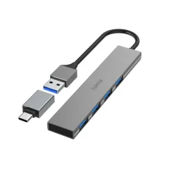 USB-Hub, 4 Ports, USB 3.2 Gen1, 5 Gbit/s, Ultra Slim, inkl. USB-C-Adapter