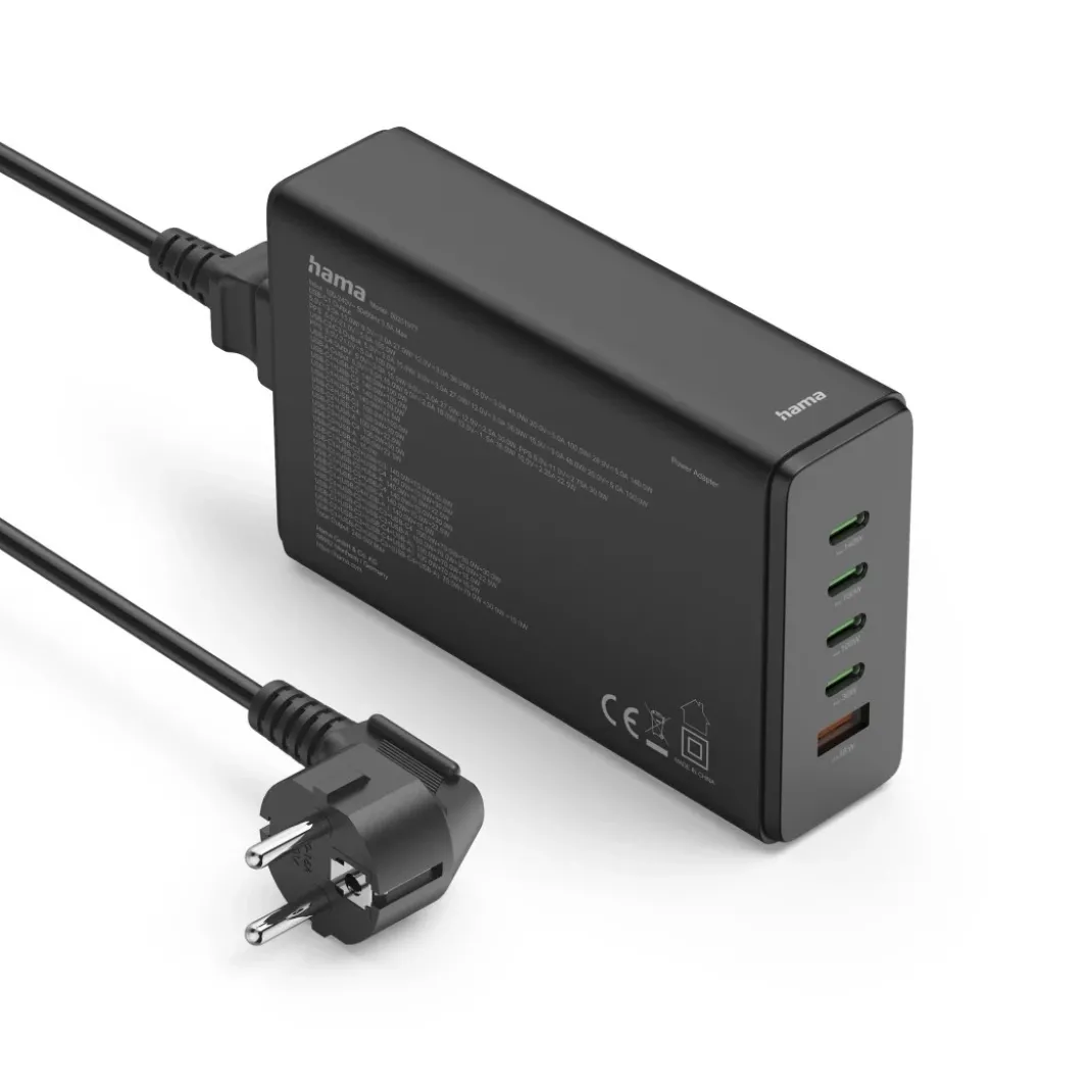 USB-Ladestation 5 Ports, GaN, Schnellladegerät, 4xUSB-C, 1xUSB-A, PD, 240 W