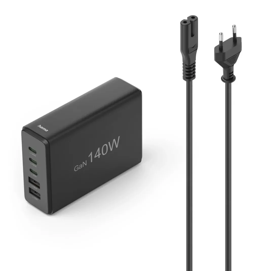 USB-Ladestation 5 Ports, GaN, Schnellladegerät, 3xUSB-C, 2xUSB-A, PD, 140 W