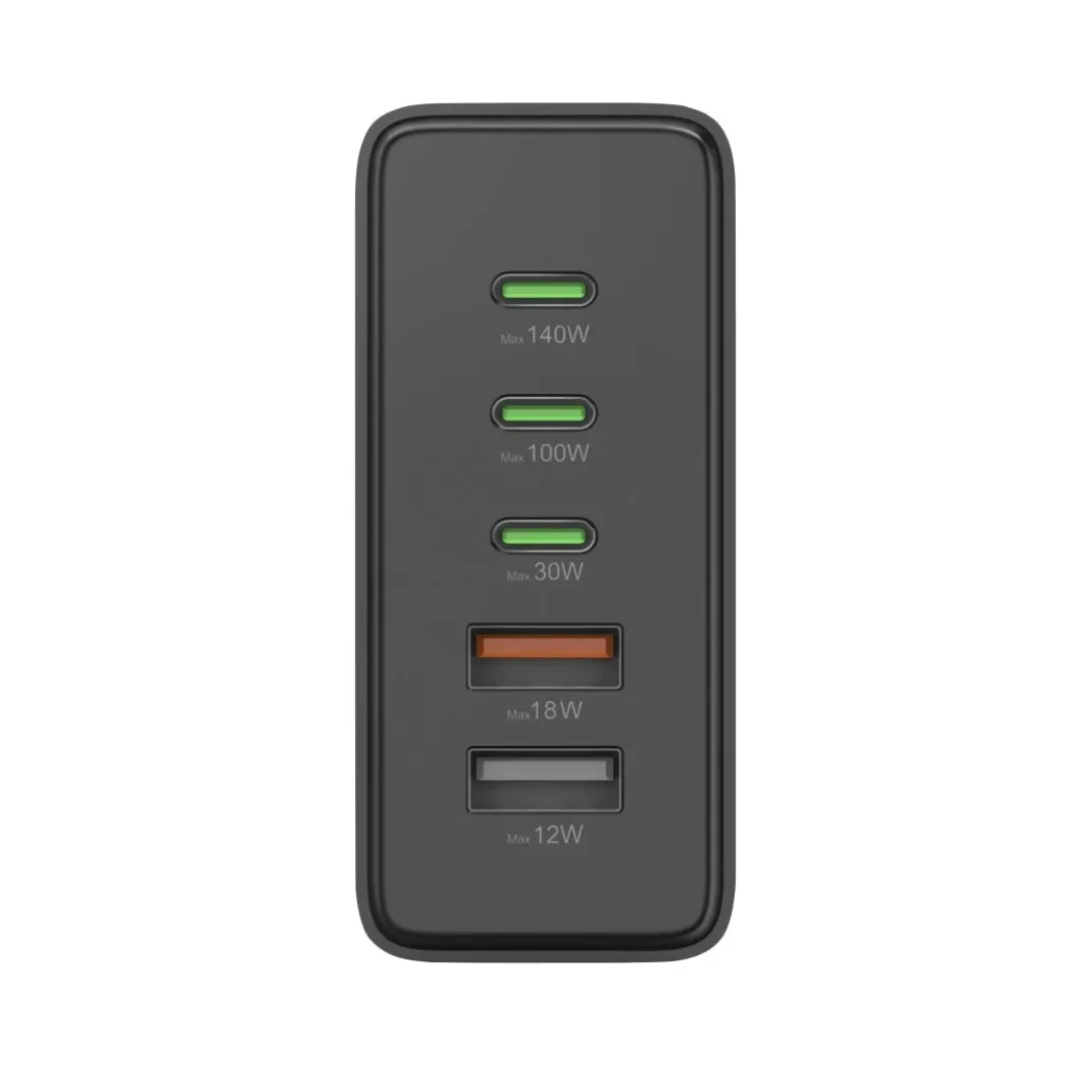 USB-Ladestation 5 Ports, GaN, Schnellladegerät, 3xUSB-C, 2xUSB-A, PD, 140 W