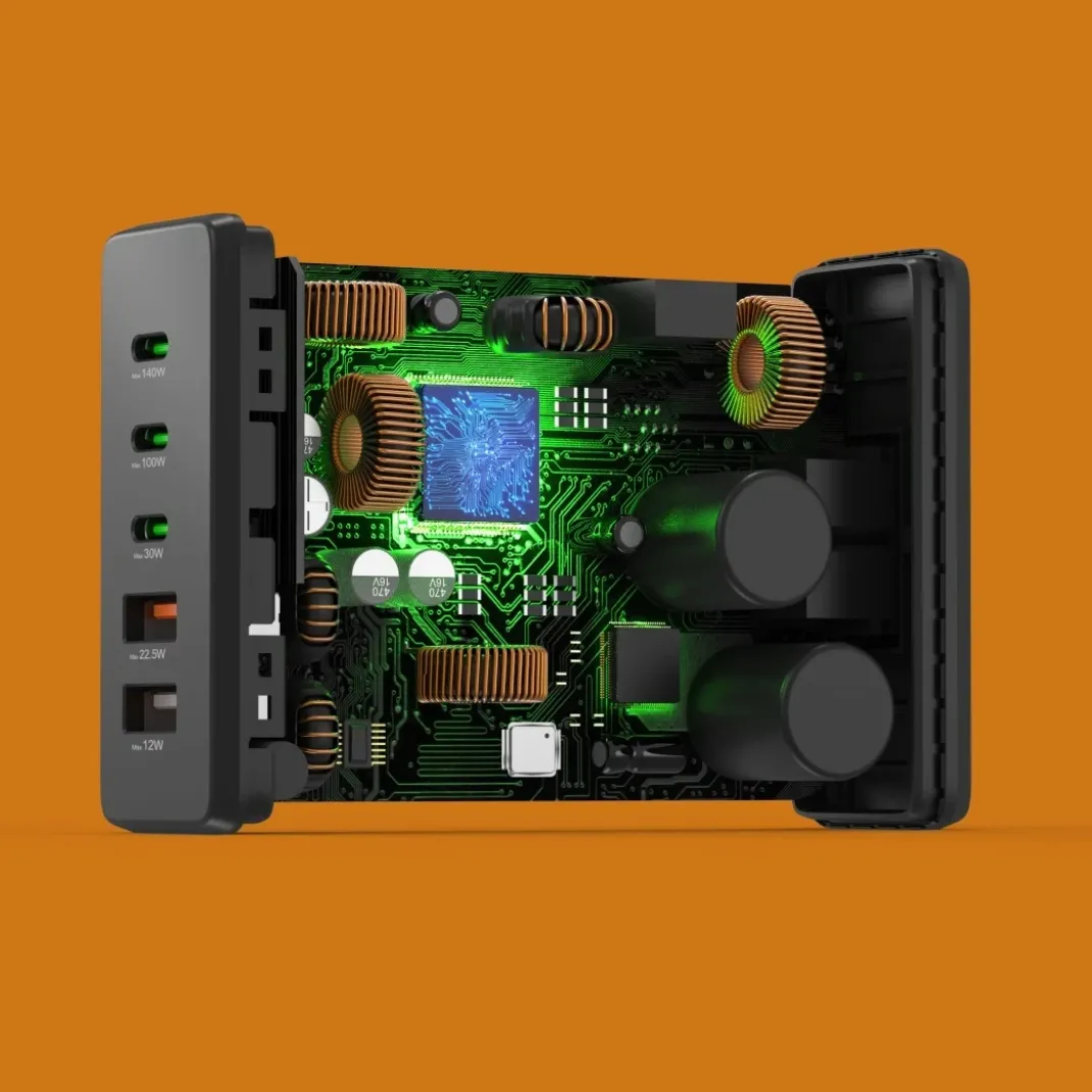 USB-Ladestation 5 Ports, GaN, Schnellladegerät, 3xUSB-C, 2xUSB-A, PD, 140 W