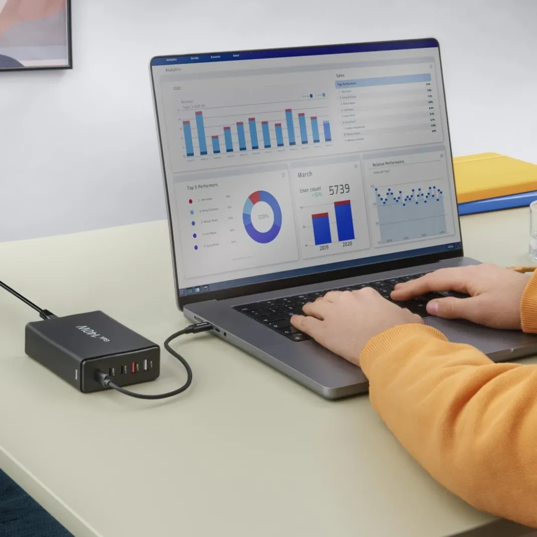 USB-Ladestation 5 Ports, GaN, Schnellladegerät, 3xUSB-C, 2xUSB-A, PD, 140 W