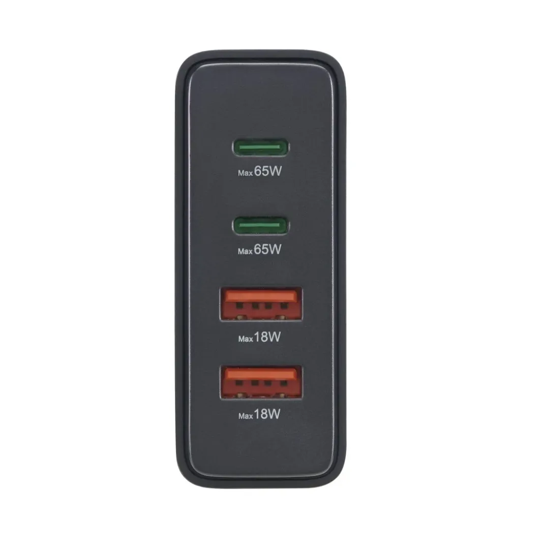 USB-Ladestation 4 Ports, GaN, Schnellladegerät, 2xUSB-C, 2xUSB-A, PD, 65 W