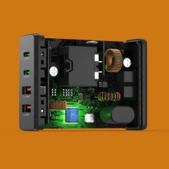 USB-Ladestation 4 Ports, GaN, Schnellladegerät, 2xUSB-C, 2xUSB-A, PD, 65 W