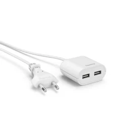 USB-Netzteil mit 1,9 m langem Kabel, 2,4 A, 2x USB-A, Weiß
